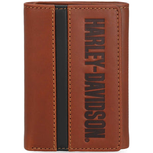 Harley-Davidson Men's H-D Center Block Tri-Fold Leather Wallet, Cognac Brown MWM088/35