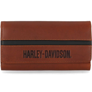 Harley-Davidson Men's H-D Center Block Genuine Leather Trucker Wallet, Cognac Brown MWM089/35