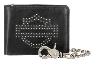 Harley-Davidson Men's Open Bar & Shield Nail Head Billfold Chain Leather Wallet, Black MWM111/08