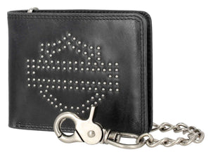Harley-Davidson Men's Open Bar & Shield Nail Head Billfold Chain Leather Wallet, Black MWM111/08