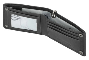 Harley-Davidson Men's Open Bar & Shield Nail Head Billfold Chain Leather Wallet, Black MWM111/08