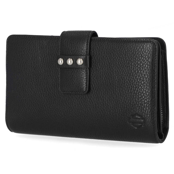 Harley-Davidson Women's Pebble Leather Bar & Shield Continental Wallet, Black MWW006/08