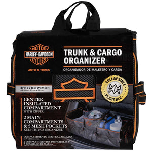 Harley-Davidson Silhouette B&S Logo Collapsible Portable Car/Truck Trunk Organizer, Black/Orange PL8440