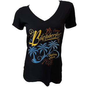 Official Daytona Biketoberfest 2026 Women's Palm Trees Short Sleeve Shirt, Black