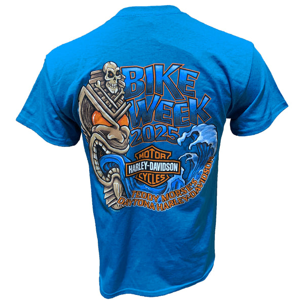 Harley-Davidson Men's Bike Week 2025 Cryptic Tiki Short Sleeve Shirt, Aqua Blue Tee