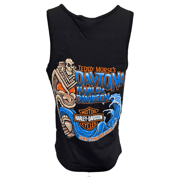 Teddy Morse's Daytona Harley-Davidson Men's Cryptic Tiki Short Sleeveless Shirt, Black