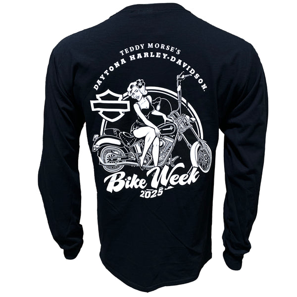 Harley-Davidson Men's Bike Week 2025 Vintage Pin-Up Long Sleeve Shirt, Black Tee