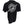 Black t-shirt with white graphic design on the back, featuring text and a logo.