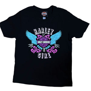 Harley-Davidson Youth Girls' Born 2 Ride Short Sleeve Shirt, Black