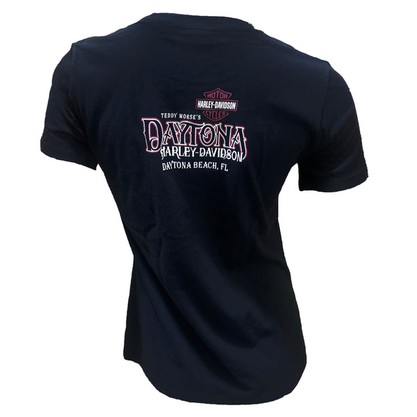 Teddy Morse's Daytona Harley-Davidson Women's Biketoberfest 2024 Rose Pedal Short Sleeve Shirt, Black