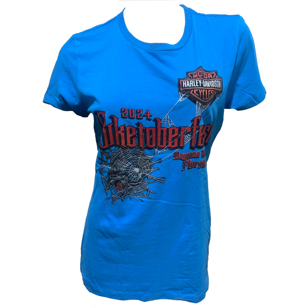 Teddy Morse's Daytona Harley-Davidson Women's Biketoberfest 2024 Widow Short Sleeve Shirt, Blue