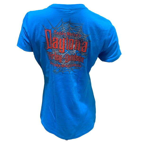 Teddy Morse's Daytona Harley-Davidson Women's Biketoberfest 2024 Widow Short Sleeve Shirt, Blue