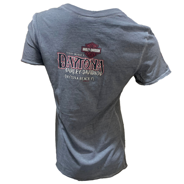 Teddy Morse's Daytona Harley-Davidson Women's Biketoberfest 2024 Rose Pedal Short Sleeve Shirt, Gray