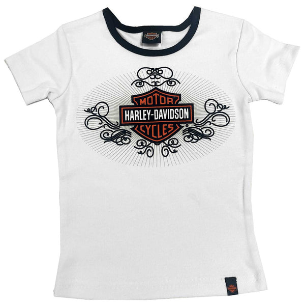 Harley-Davidson Little Girls' Felt Bar & Shield Short Sleeve Rib Tee - White