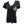 Black V-neck t-shirt with a logo on a white background