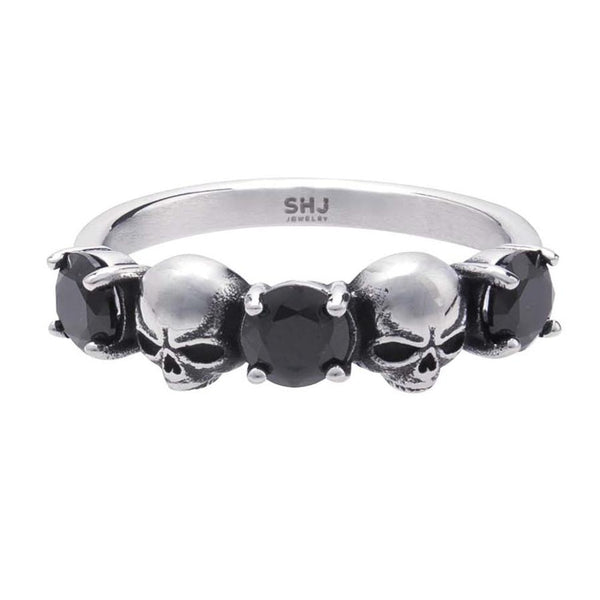 Steel Horse Jewelry Women's Tempest Trio Skull & Stone Ring, Silver Finish R0081