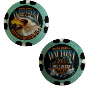Teddy Morse's Daytona Harley-Davidson Exclusive Great White Shark Dealer Poker Chip Teal/Black