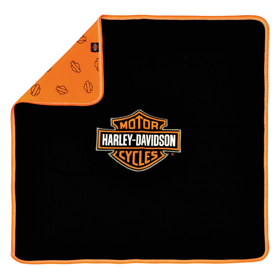 Harley-Davidson Baby Boys' Bar & Shield Receiving Blanket, Black/Orange 0150096