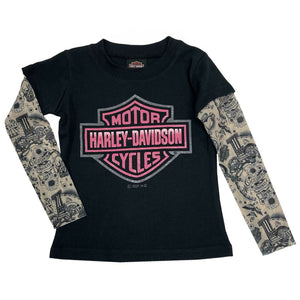 Harley-Davidson Little Girls' Glitter B&S Mesh Tattoo Long Sleeve Tee 1020153