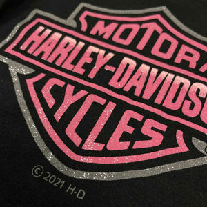 Harley-Davidson Little Girls' Glitter B&S Mesh Tattoo Long Sleeve Tee 1020153