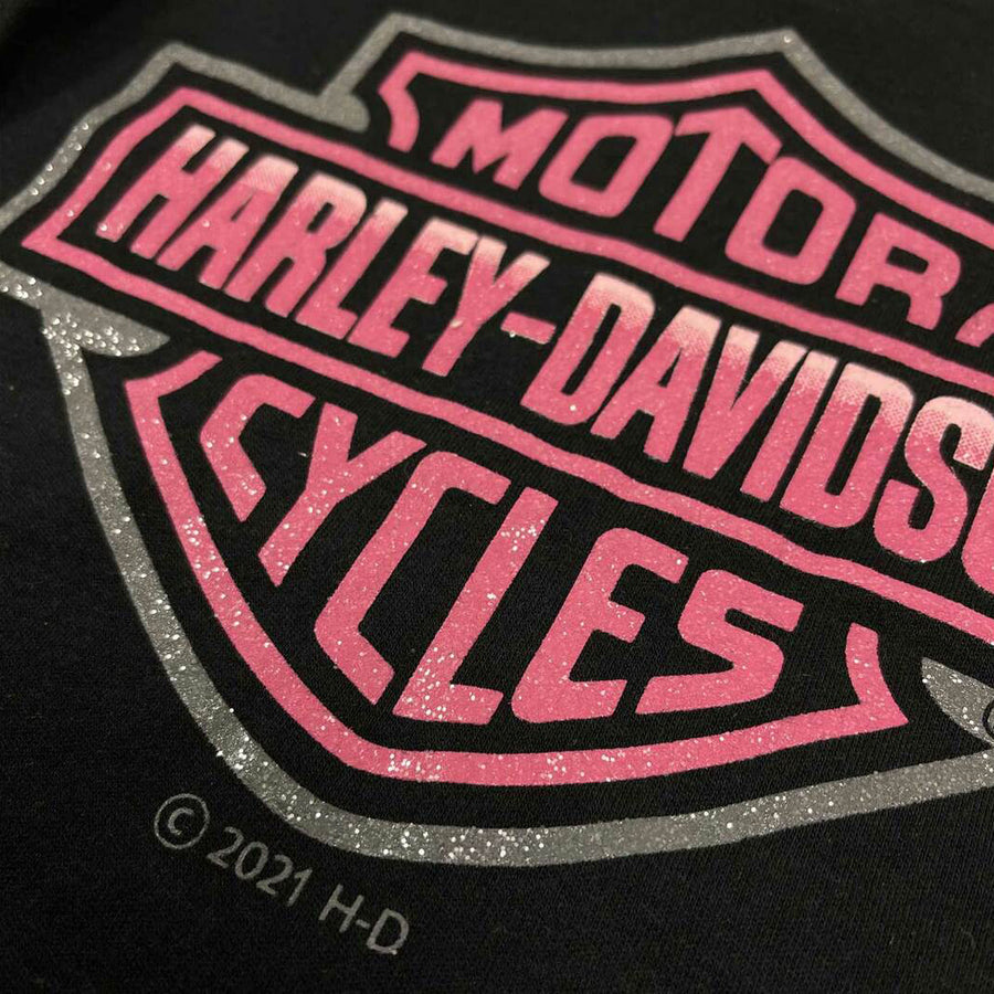 Harley-Davidson Little Girls' Glitter B&S Mesh Tattoo Long Sleeve Tee 1020153