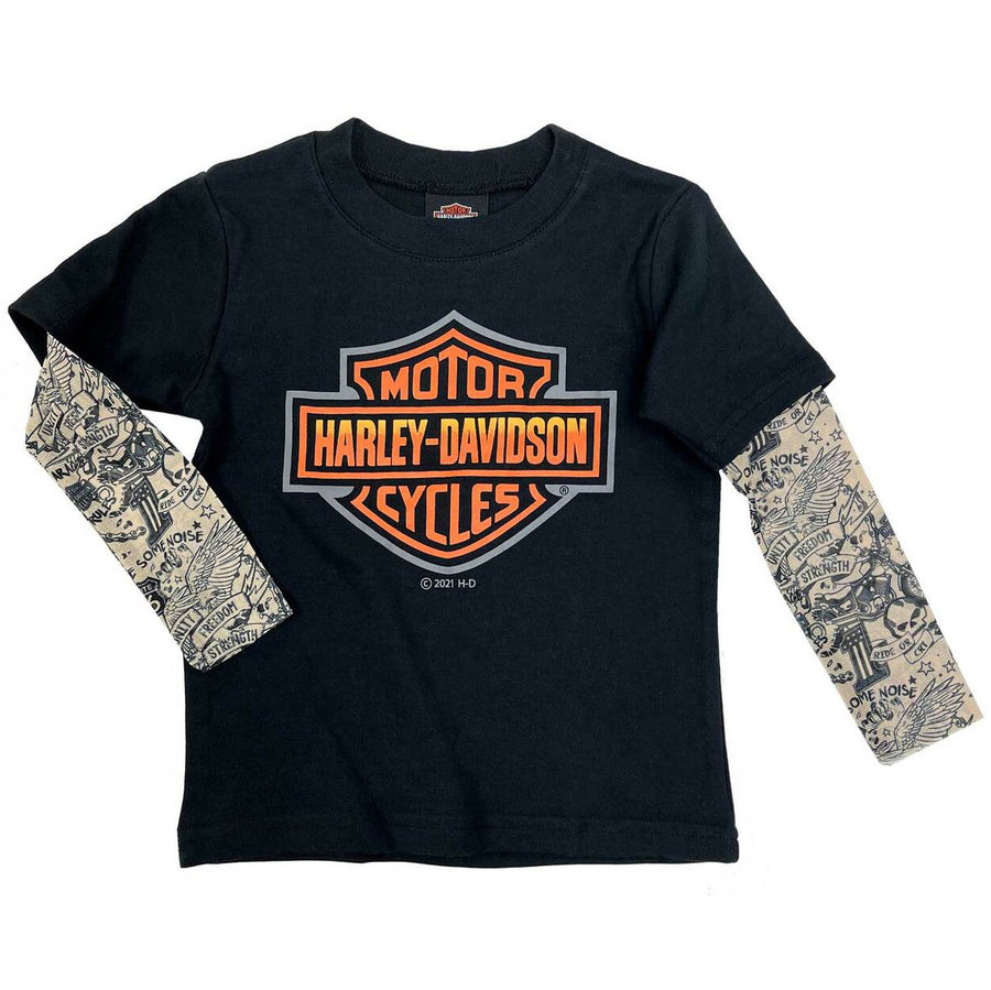 Harley-Davidson Little Boys' Bar & Shield Mesh Tattoo Long Sleeve Tee, 1070151