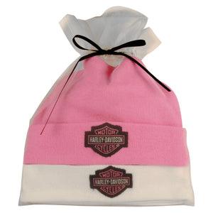 Harley-Davidson Baby Girls' Embroidered B&S Hats, 2PK Gift Set, Pink 3000044