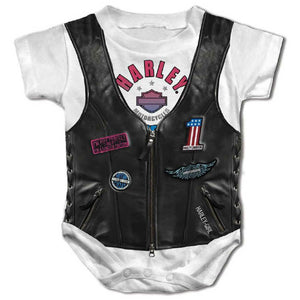 Harley-Davidson Baby Girls' Faux Leather Vest Short Sleeve Creeper - White 3000157