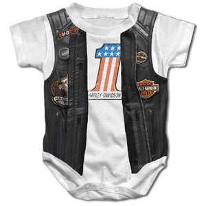 Harley-Davidson Baby Boys' Printed Faux Leather Vest Short Sleeve Creeper, White 3050155