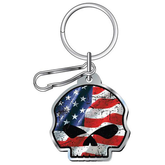 Willie G Skull American Flag Enamel Key Chain P4495
