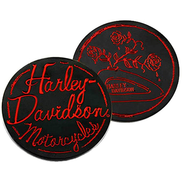 Harley-Davidson Engraved Roses Tank Metal Challenge Coin, 1.75 in. - Black/Red