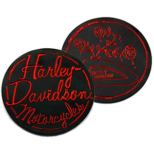 Harley-Davidson Engraved Roses Tank Metal Challenge Coin, 1.75 in. - Black/Red
