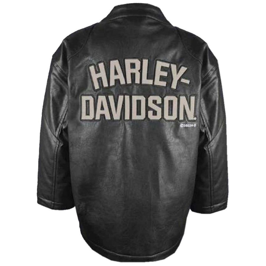 Harley-Davidson Boys' Striped B&S Faux Leather Racer Jacket, Black