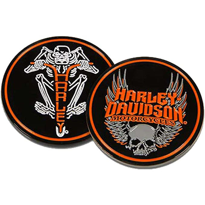 Harley-Davidson Winged Skull & H-D Text Metal Challenge Coin - Black, 1.75 in.