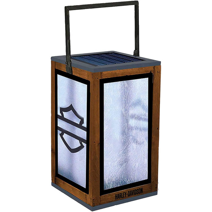 Harley-Davidson Rechargeable Solar Lantern HDX-99226 Frosted Silhouette Bar & Shield Logo
