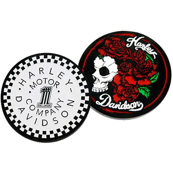 Harley-Davidson Engraved Skull & Roses Metal Challenge Coin, 1.75 in. - Black