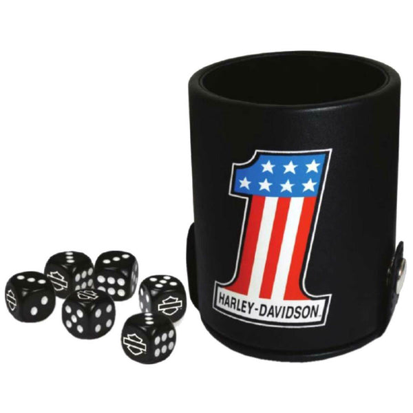 Harley-Davidson #1 RWB Logo Single Dice Cup Game Set, Black Leatherette Cup DW653