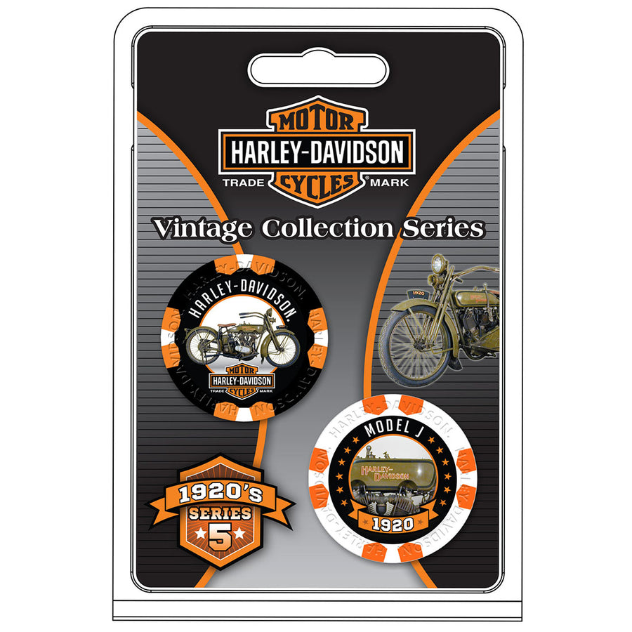 Harley-Davidson Vintage Series 5 - 1920's Model J Collectible Poker Chips, Black/White DW6815