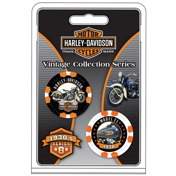 Harley-Davidson Vintage Series 8 - 1936 Model EL Collectible Poker Chips, Black/White DW6818