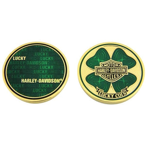 Harlary-Davidson Shamrock Lucky 1.75" Challenge Coin, Green/Gold 8007171