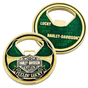Harley-Davidson Lucky Bottle Opener 1..75" Challenge Coin, Green/Gold 8009816