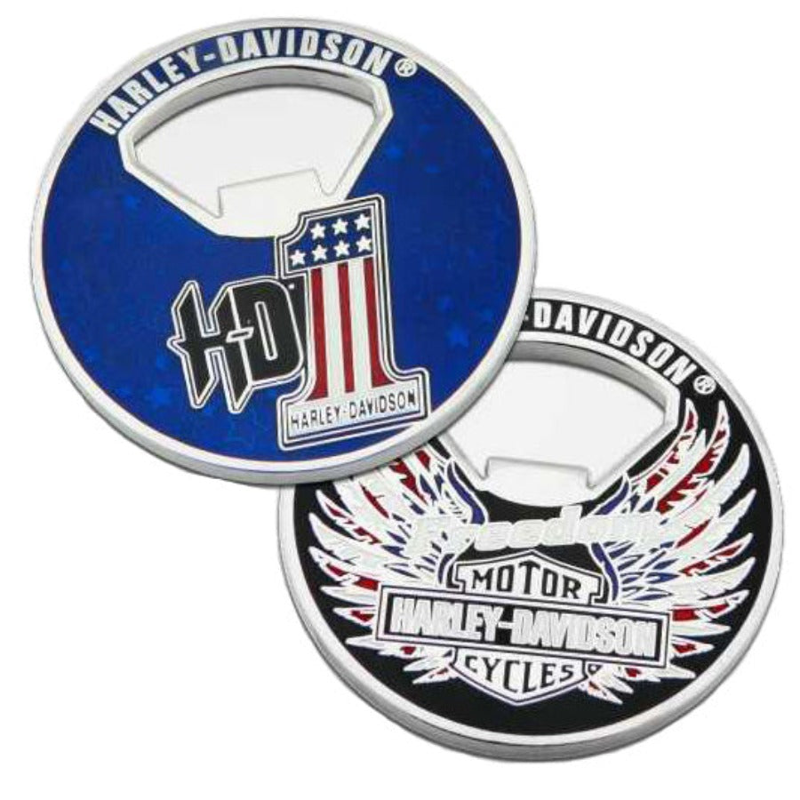 Harley-Davidson Freedom to Ride Bottle Opener 1.75" Challenge Coin, Red/White/Blue 8009823