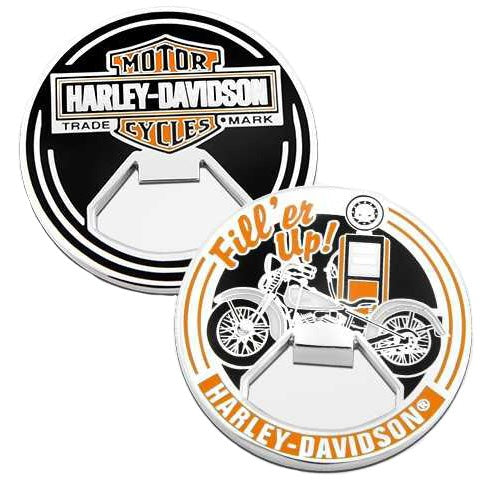 Harley-Davidson Fill'er Up Bottle Opener 1.75" Challenge Coin, Black/Orange 8009830
