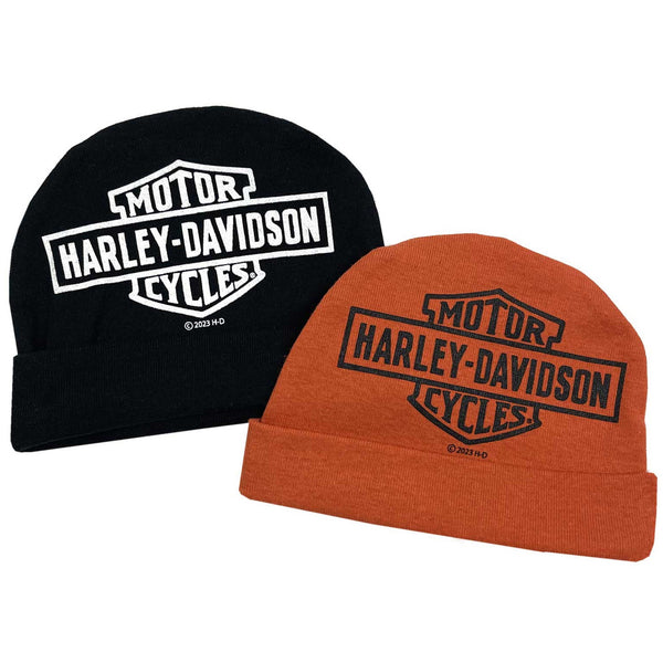 Harley-Davidson Baby Boys' 2 Piece Bar & Shield Rib Knit Beanies, Black/Orange 7259305
