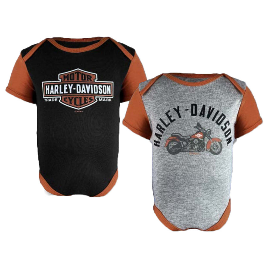 Harley-Davidson Baby Boys' 2-Pack Colorblocked Rib Creeper Set - Gray/Black