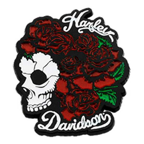 Engraved Skull & Roses Metal Pin 8011215