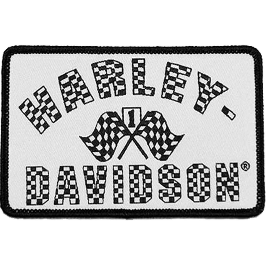 Harley-Davidson Checkered Flag Emblem Sew-On Patch 3.5 in., White/Black