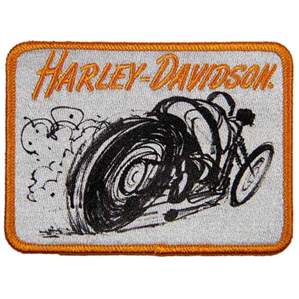 Harley-Davidson Embroidered Doodle Rider Emblem 4" Sew-On Patch, White