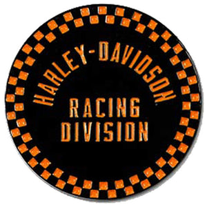Harley-Davidson Racing Checkered Round 1.5" Metal Pin, Black & Orange