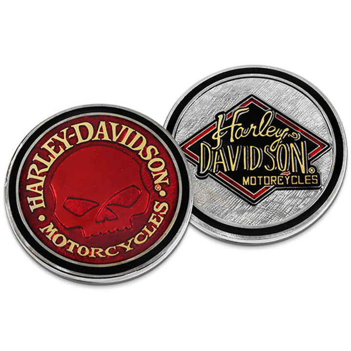 Harley-Davidson Diamond & Willie G Skull Metal Challenge Coin, 1.75 inch - Red